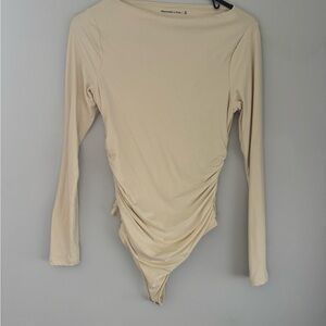 Abercrombie & Fitch Beige Long Sleeve Bodysuit